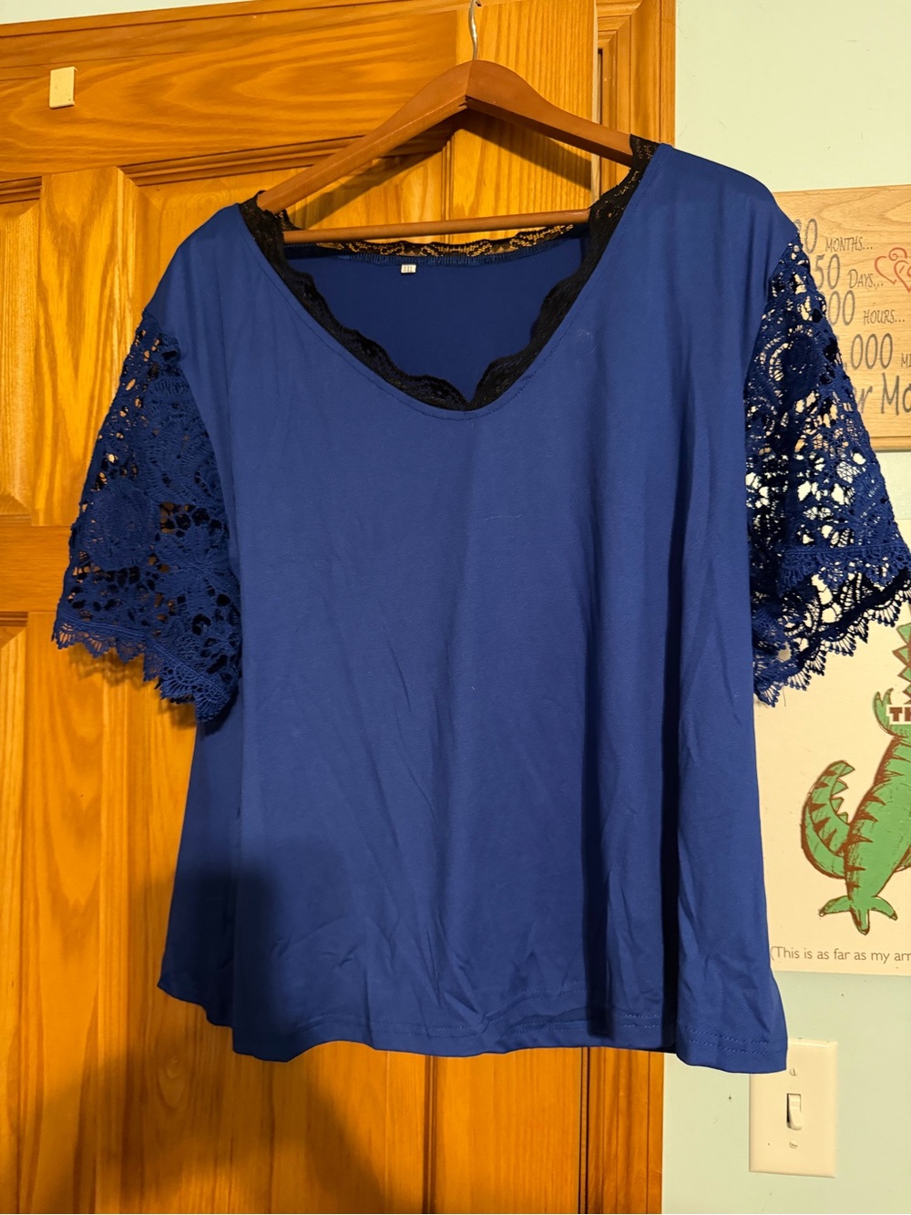 Women's Royal Blue Short Sleeve Lace Detail Tee